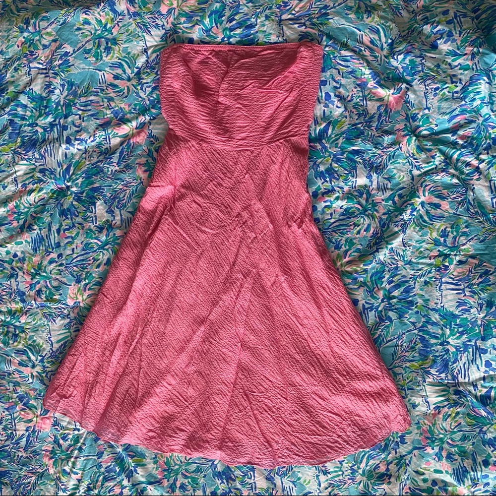 J.Crew pink strapless seersucker dress